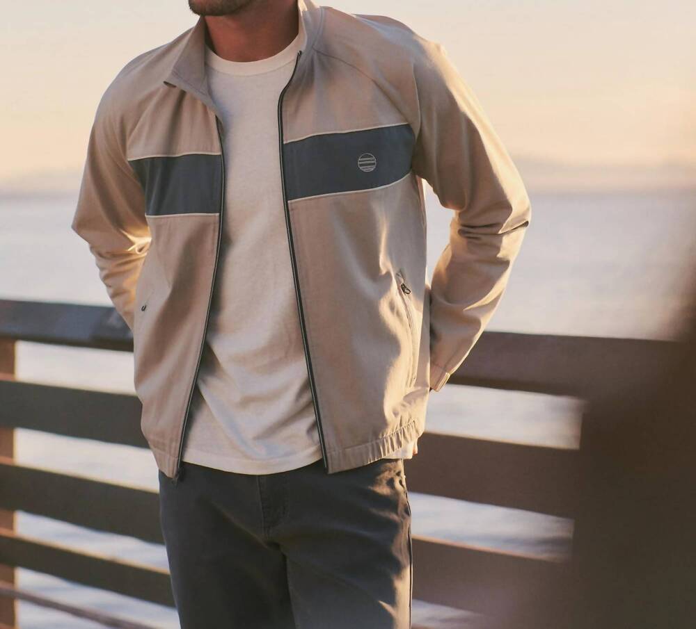 NEW MARINE LAYER freeman cotton windbreaker in beige